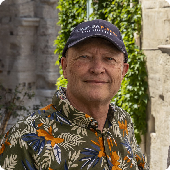 <strong>Stéphane<br></strong><br>Guide, storyteller, and Julia’s father. Born in Normandy and now a devoted Southerner, he brings rich knowledge of French history, culture, and local life. His calm, friendly style makes every day engaging and memorable. There is a high chance that you will meet Stéphane on our 8-day South of France tour!