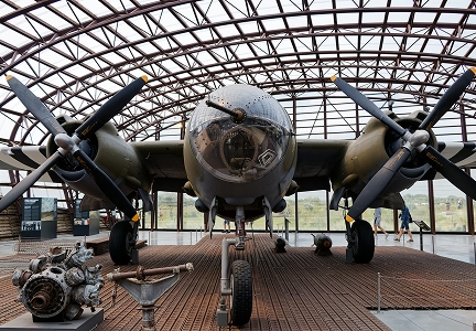 WW II Martin B-26 Marauder twin engine plane in hangar at Airborne Museum