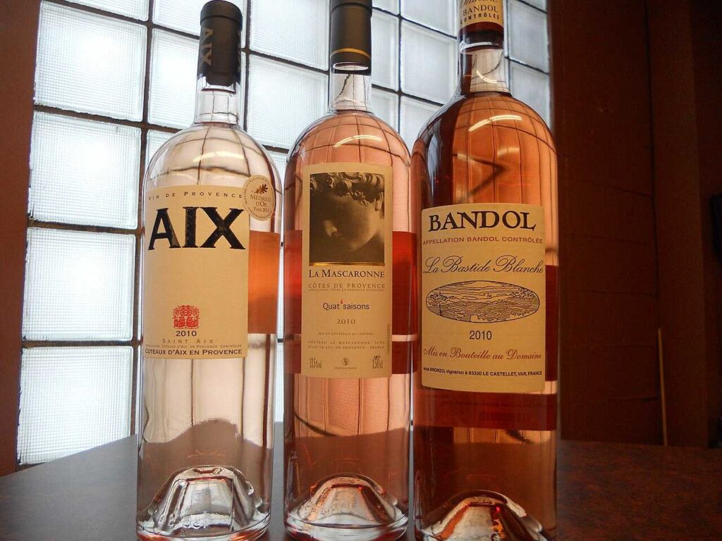 Magnums of pale to darker pink Provence rosé wine