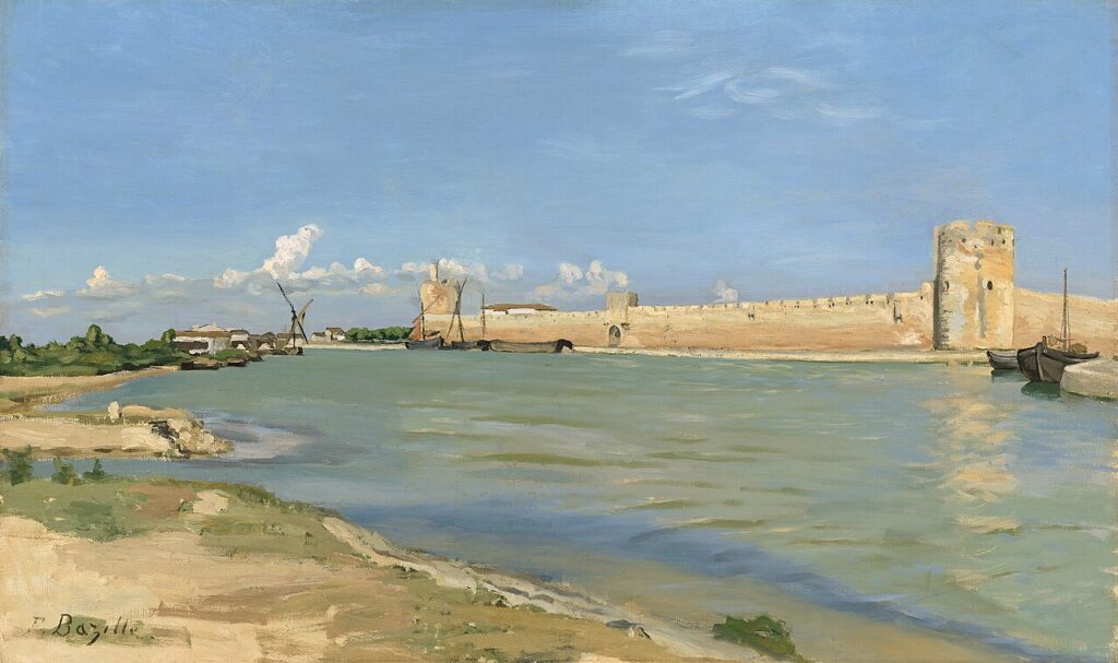 Painting of Aigues-Mortes ramparts and marshland by Frédéric Bazille