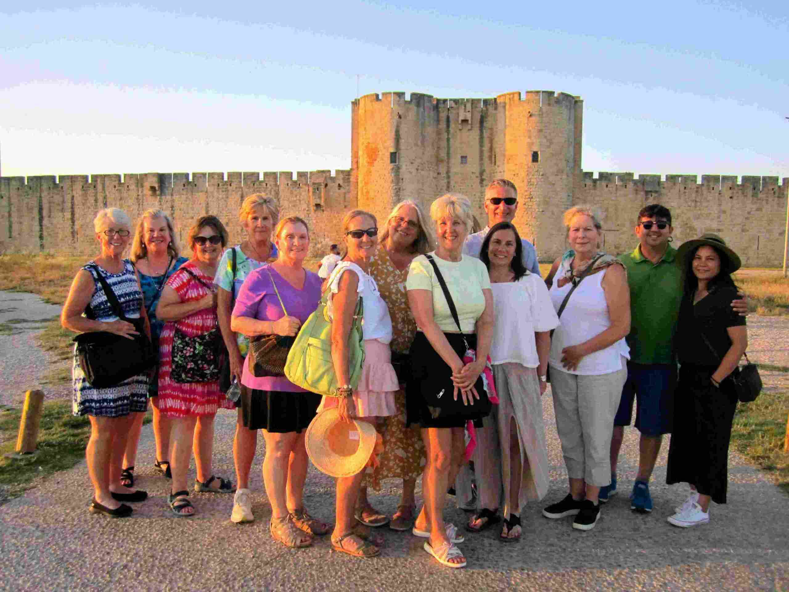TripUSAFrance small group on route for the Welcome Dinner in Aigues-Mortes